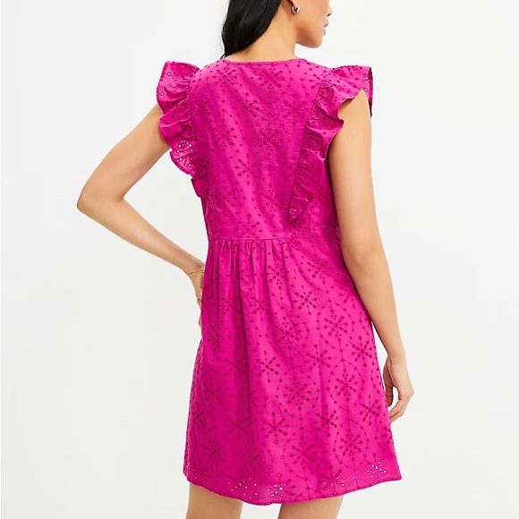 LOFT Eyelet Button Ruffle Swing Dress - Picture 2 of 5